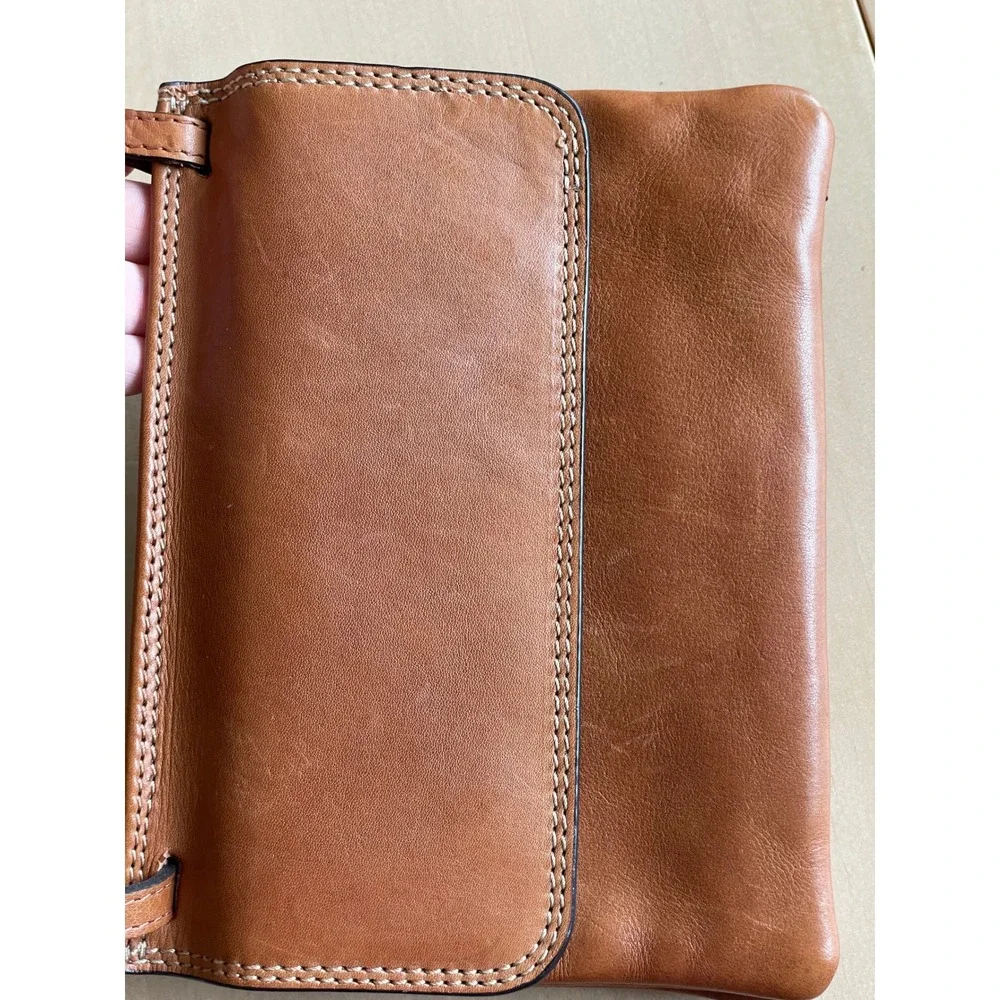 Vintage VTG Tan Brown Leather Crossbody Bag Accordion Organizer Purse Adjustable